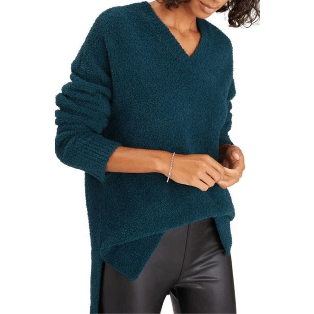 Sanctuary Teddy Sweater SMALL Jade Vneck Oversized Plush Long Line Drop Shoulder